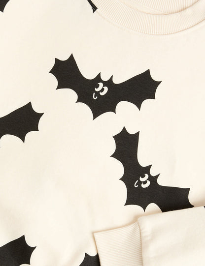 Yarasa Baskılı Halloween Sweatshirt