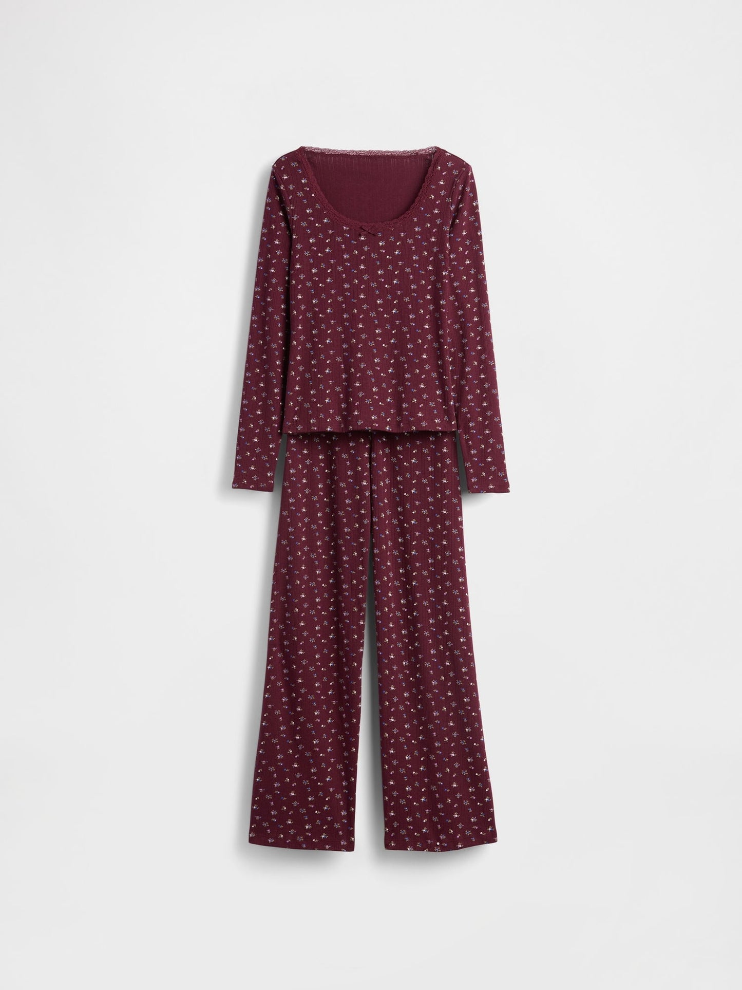 Bordo Pointelle Pijama Takımı