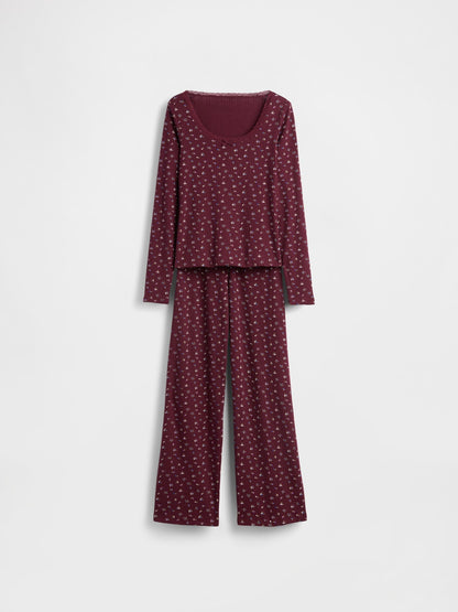 Bordo Pointelle Pijama Takımı
