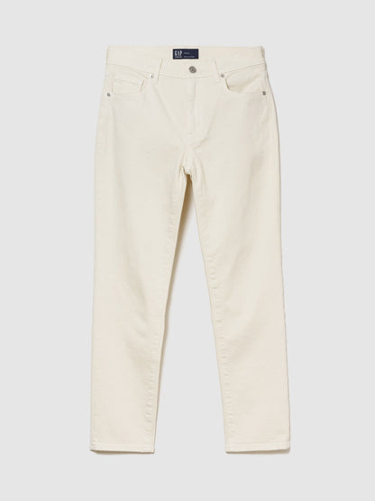 Kırık Beyaz Mid Rise Classic Straight Jean Pantolon