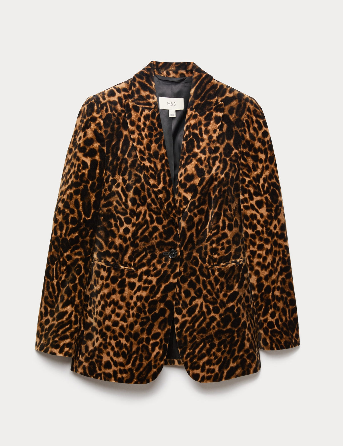 Kadife Leopar Desenli Tek Düğmeli Blazer Ceket
