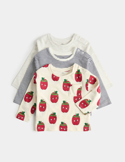 Saf Pamuklu Elma Desenli Üst Seti