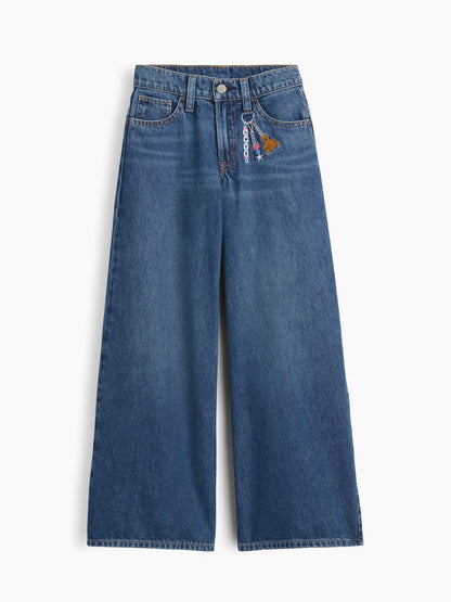 Mavi Low Rise Işlemeli Baggy Jean Pantolon