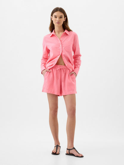 Pembe 4 Mid Rise Keten Karışımlı Pull-on Şort