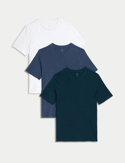 Saf Pamuklu 3'lü Yuvarlak Yaka T-shirt Seti