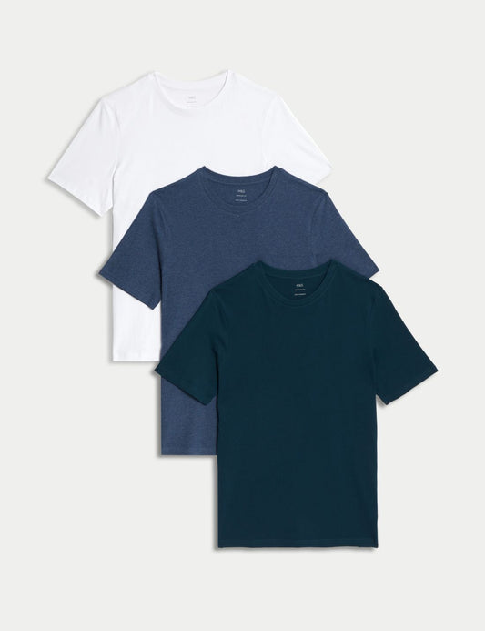 Saf Pamuklu 3'lü Yuvarlak Yaka T-shirt Seti
