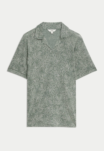 Kısa Kollu Saf Keten Polo Yaka T-shirt