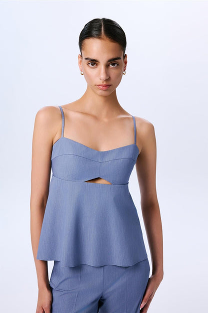 Degaje Detaylı Askılı Indigo Bluz