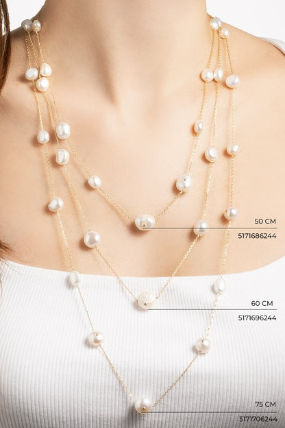 Hera 18 Ayar Sarı Altın Kaplama 50 Cm Gümüş Inci Kolye 5171686244