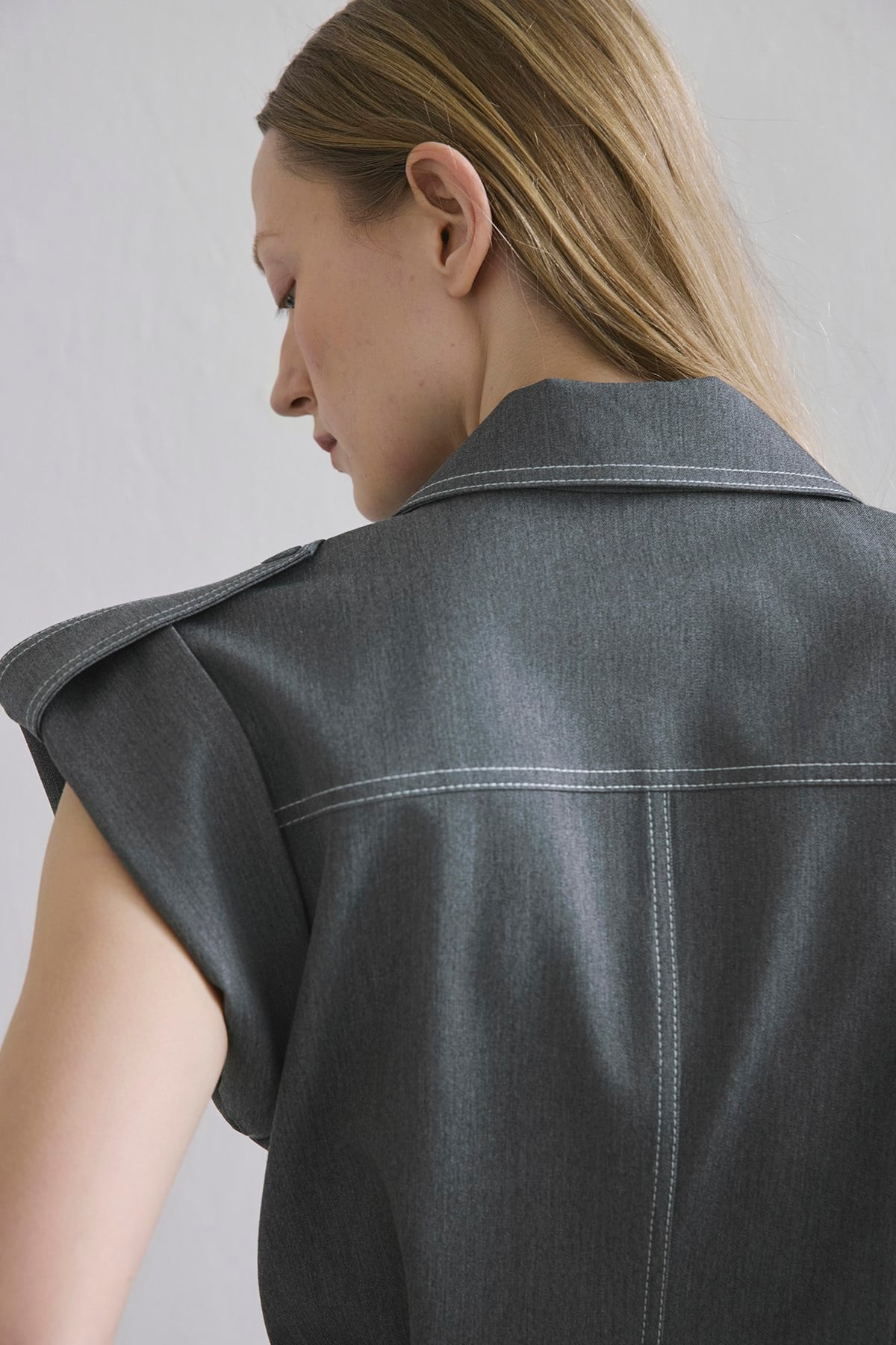 Denim Kontras Kemerli Gri Tulum