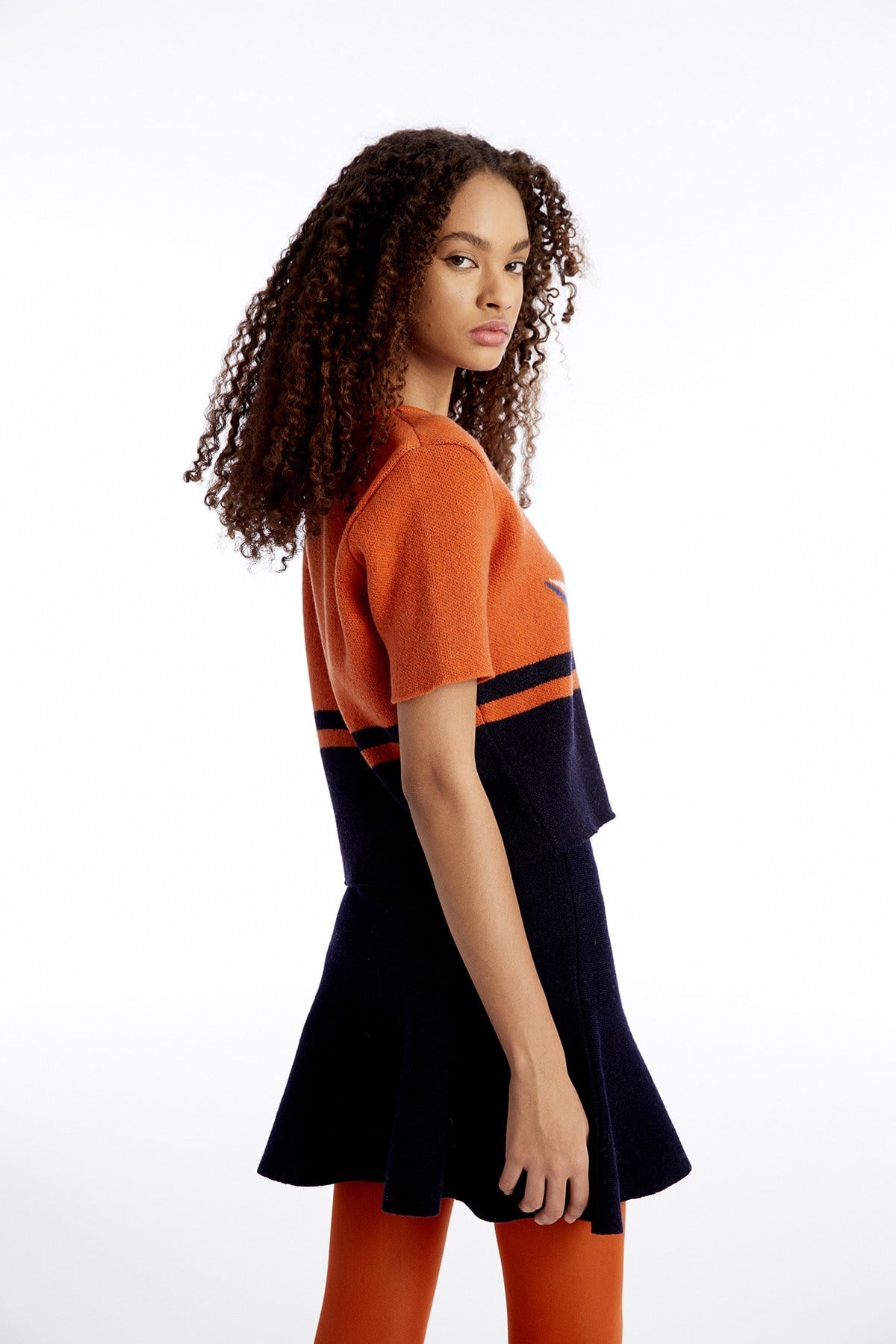 Desenli Crop Lacivert Triko T-shirt