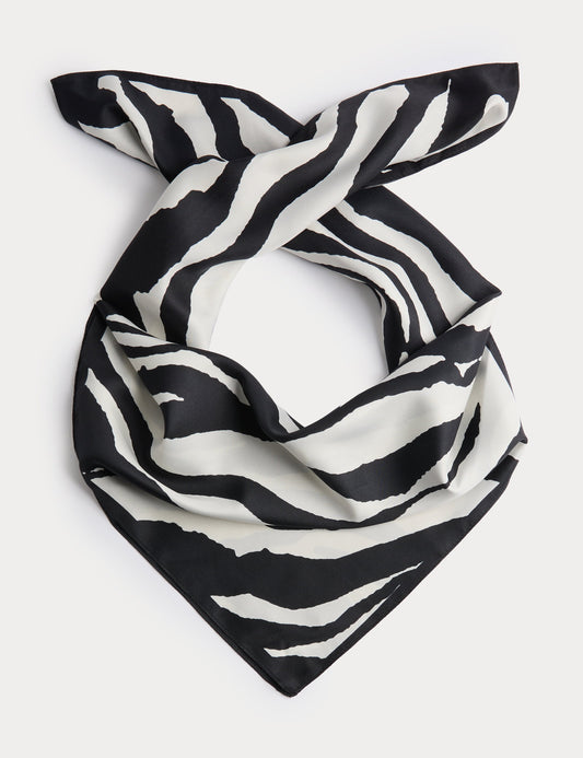Saten Zebra Desenli Fular