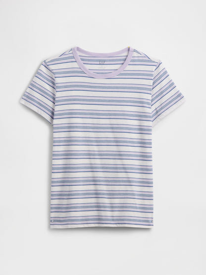 Mor Favorite Çizgili Bisiklet Yaka T-shirt