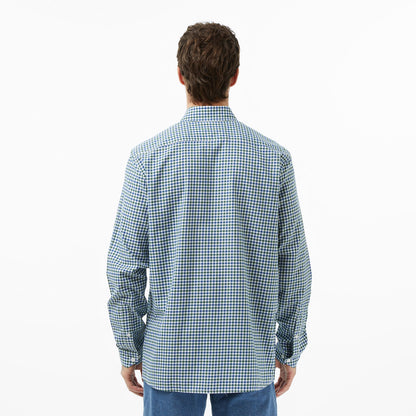 Lacoste Erkek Regular Fit Düğmeli Yaka Kareli Lacivert Gömlek