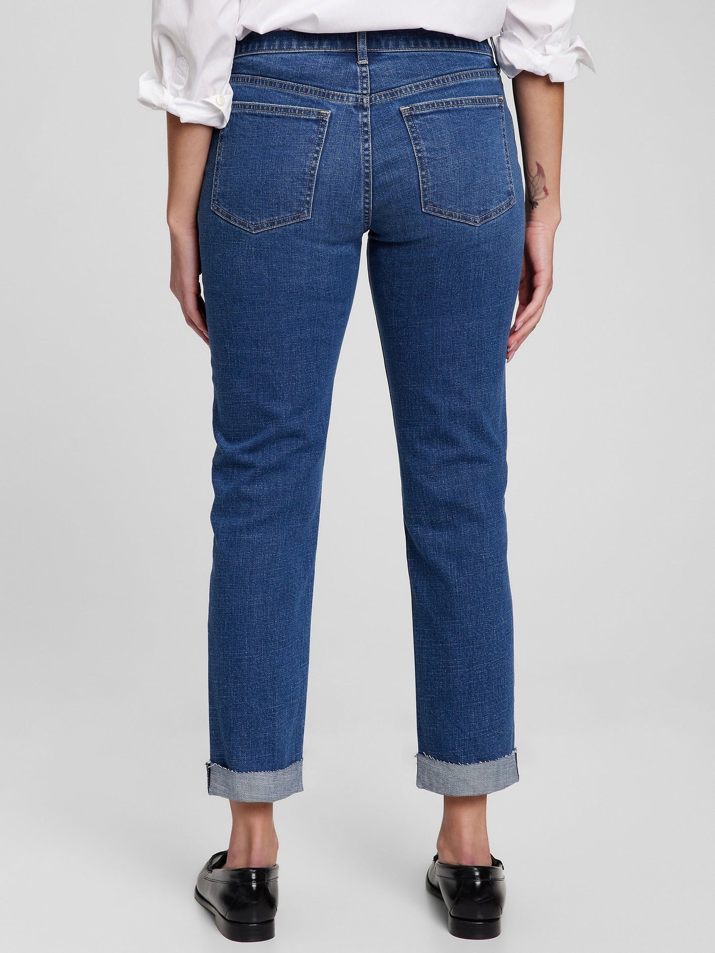 Koyu Mavi Mid Rise Washwell™ Girlfriend Jean Pantolon