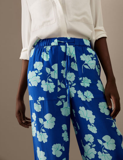 Yüksek Bel Desenli Wide Leg Pantolon