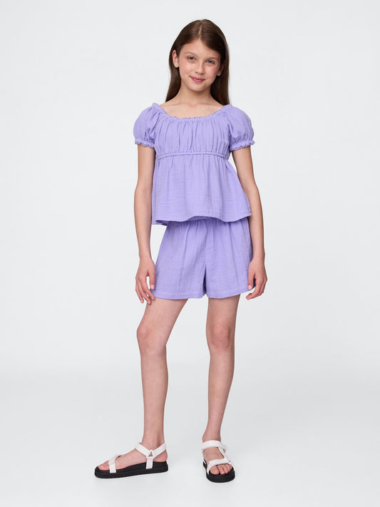 Açık Lila Kids Crinkle Gauze Outfit Set