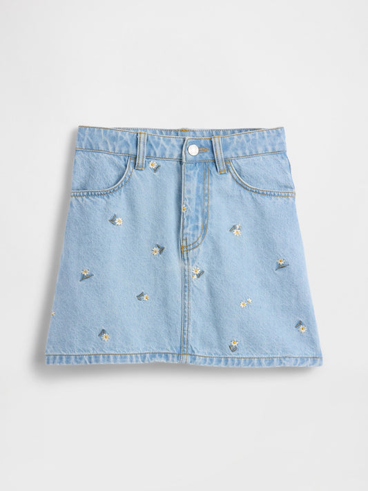 Mavi Işlemeli Denim Etek