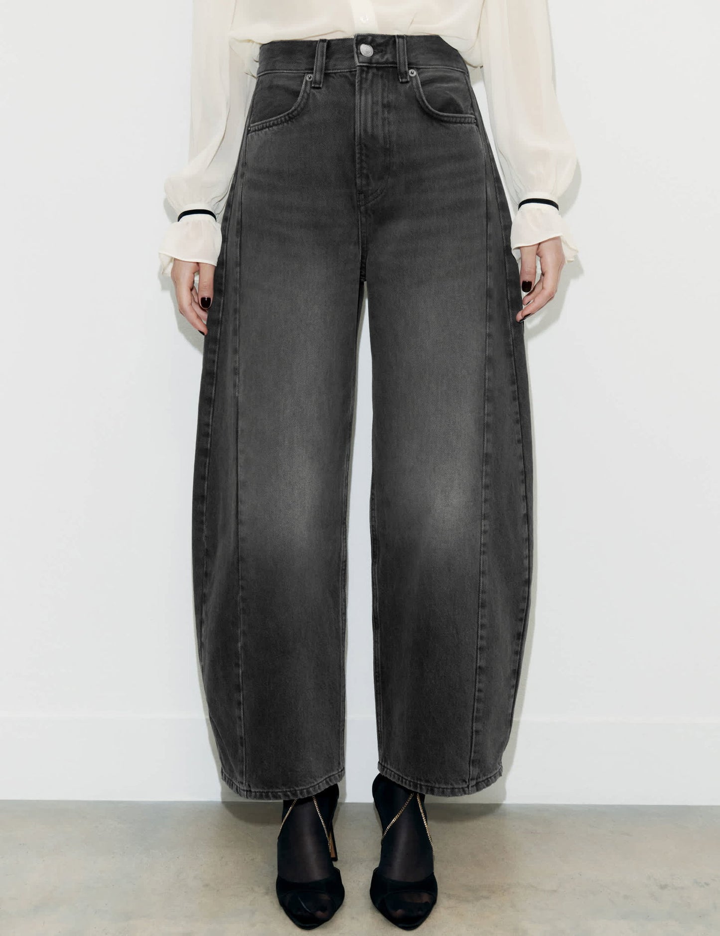 Saf Pamuklu Barrel Leg Jean Pantolon