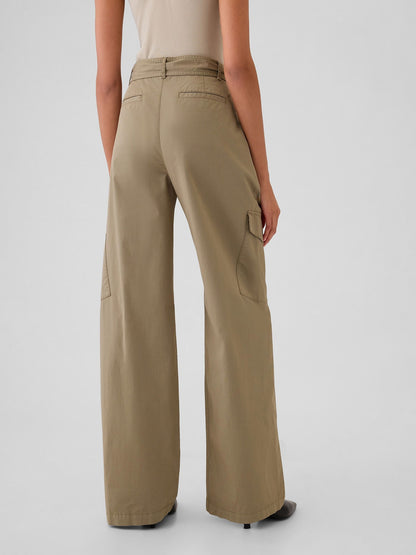 Bej High Rise Kargo Baggy Pantolon