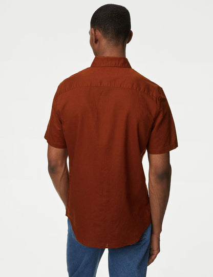 Regular Fit Kısa Kollu Keten Gömlek