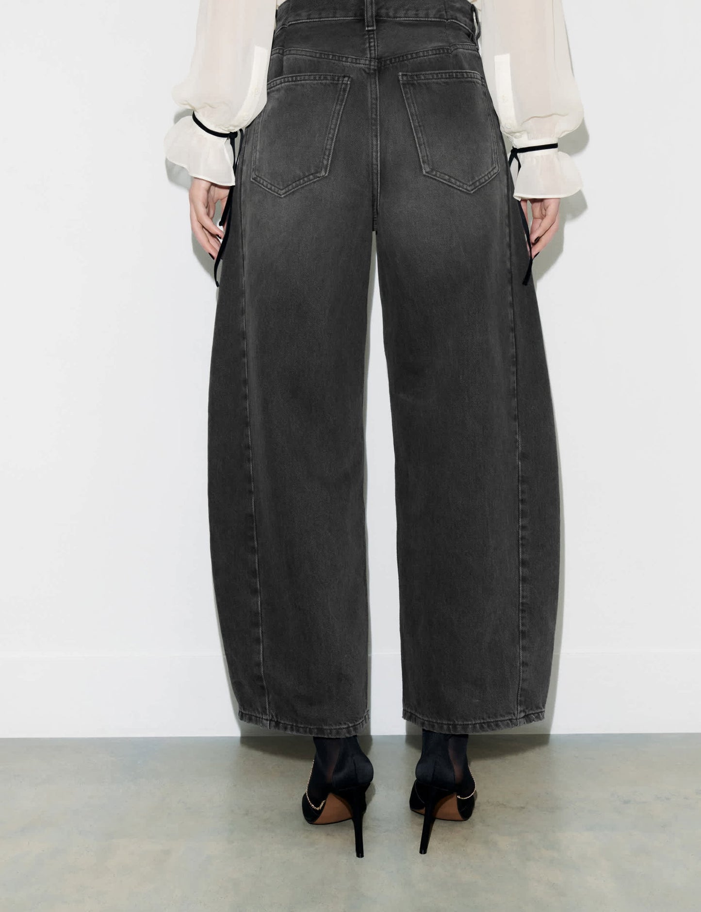 Saf Pamuklu Barrel Leg Jean Pantolon