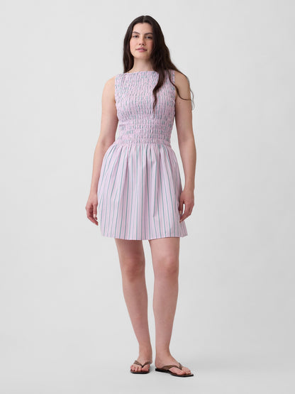 Pembe Smocked Boatneck Mini Elbise
