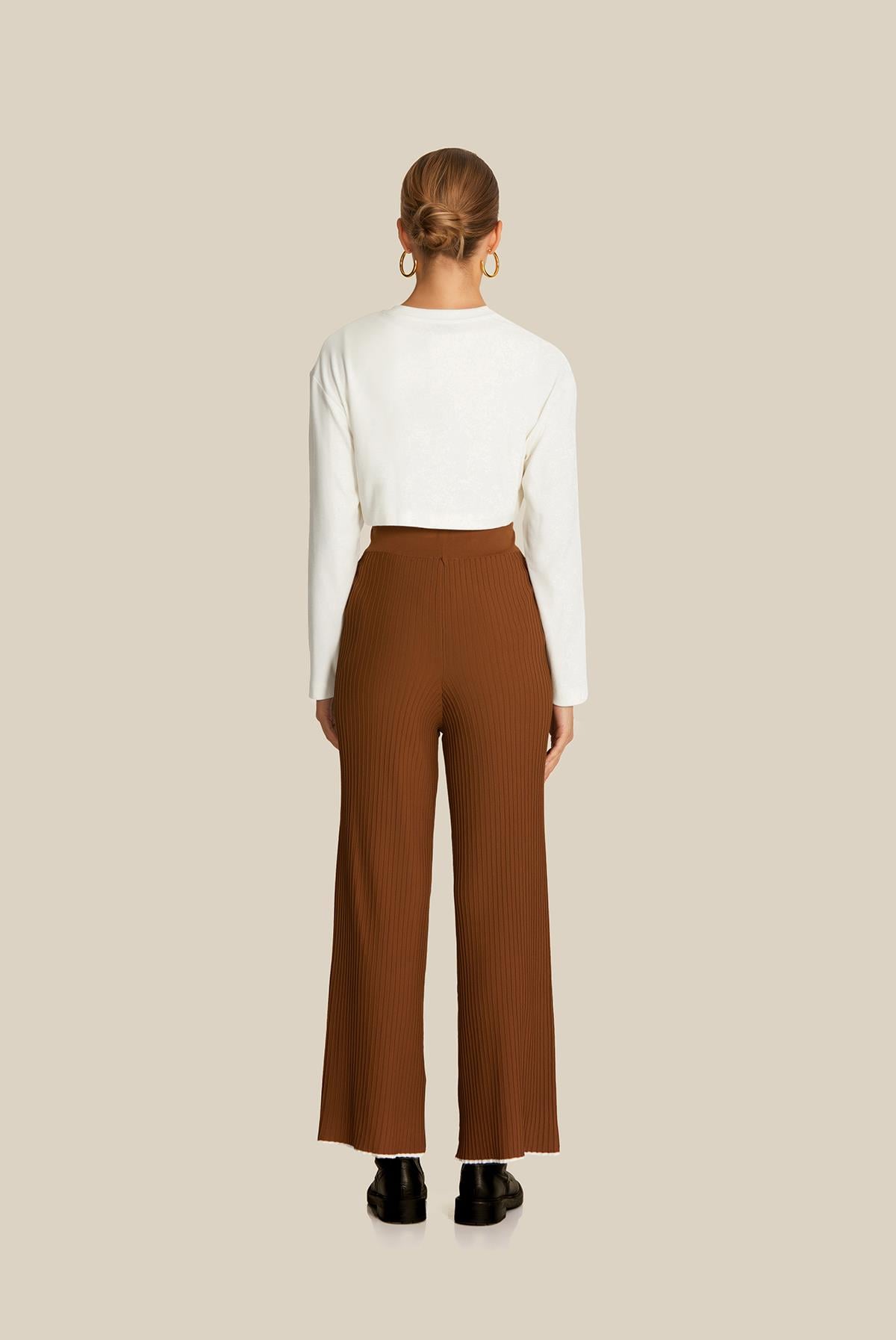 Dökümlü Camel Triko Pantolon