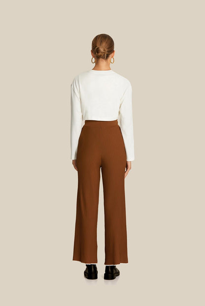 Dökümlü Camel Triko Pantolon