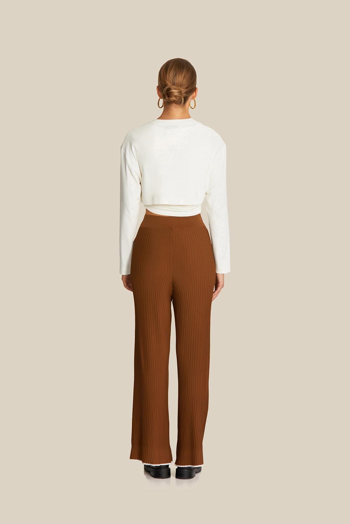 Dökümlü Camel Triko Pantolon