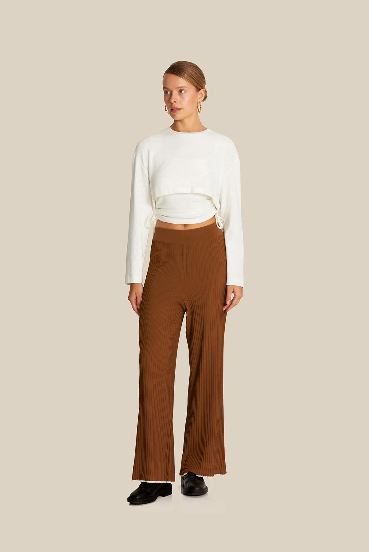 Dökümlü Camel Triko Pantolon