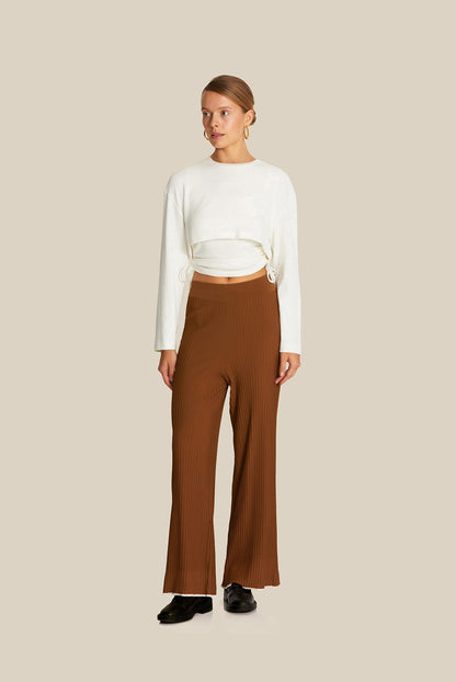 Dökümlü Camel Triko Pantolon