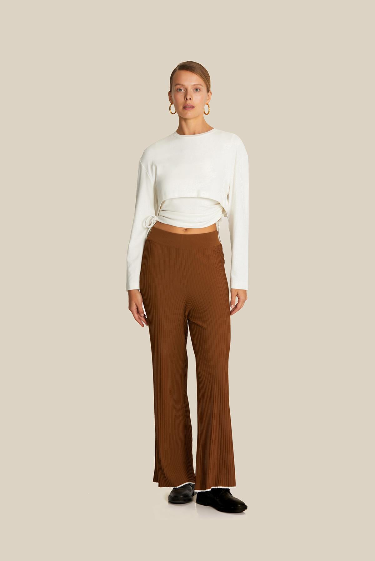 Dökümlü Camel Triko Pantolon