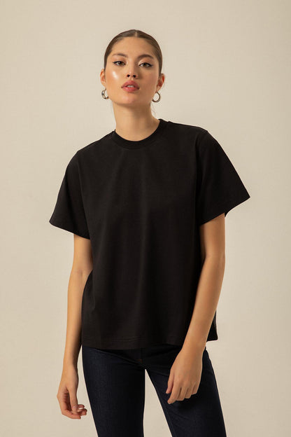 Dökümlü Siyah Basic T-shirt
