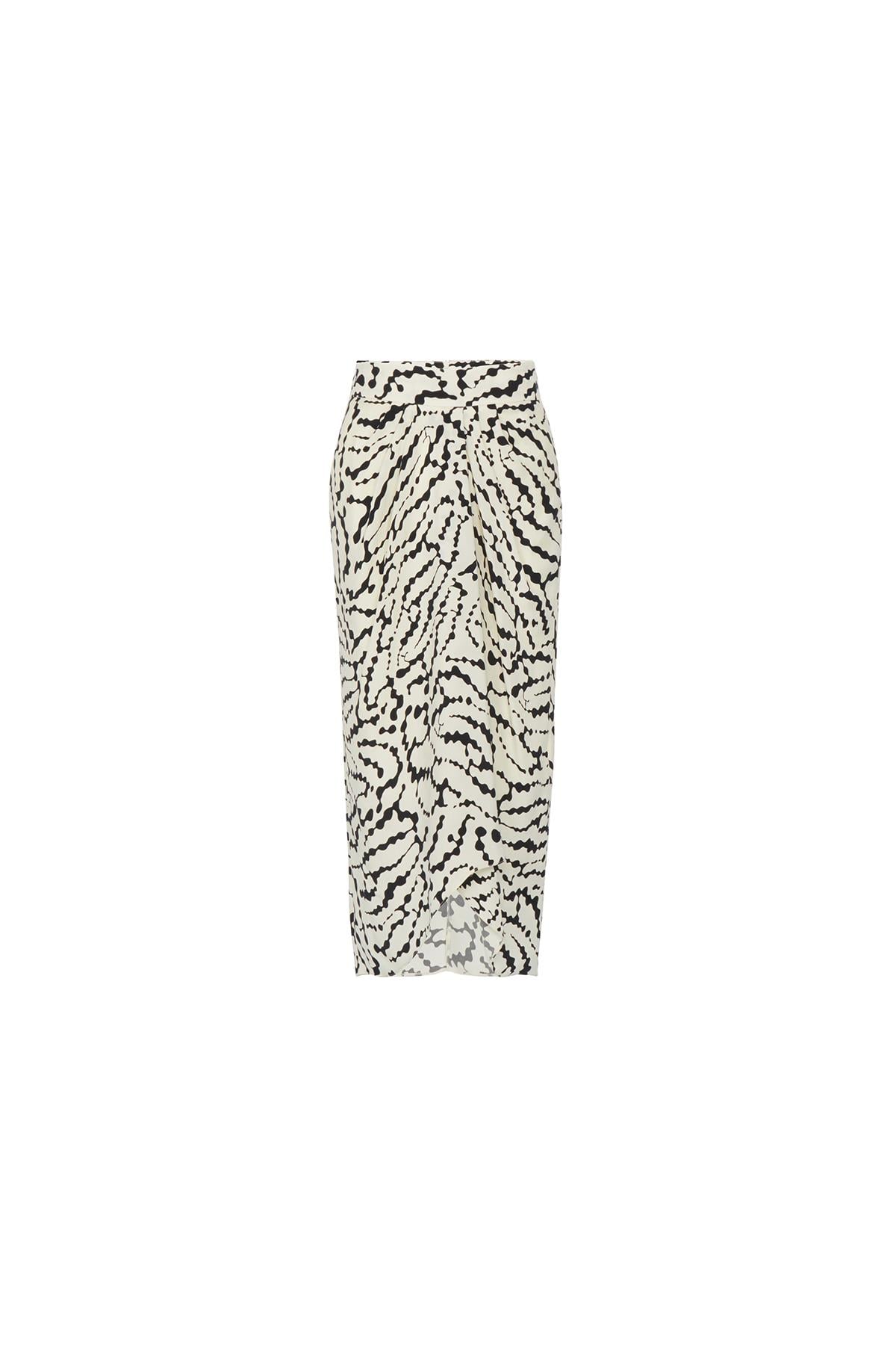 Drape Detaylı Desenli Siyah Etek