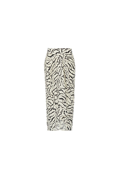 Drape Detaylı Desenli Siyah Etek