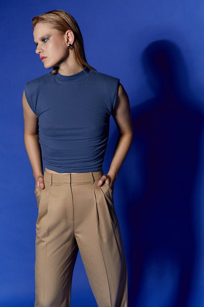 Drape Detaylı Indigo Basic Top