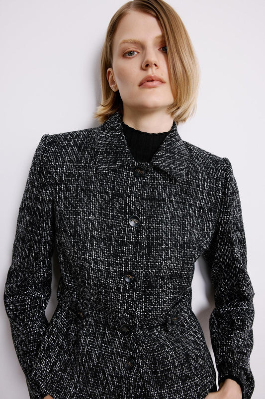 Düğme Detaylı Siyah Tüvit Ceket
