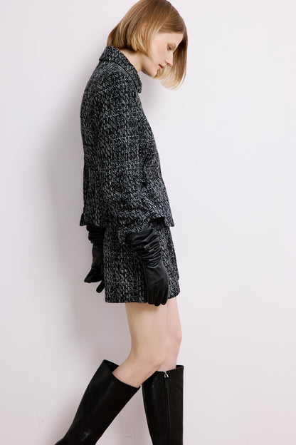 Düğme Detaylı Siyah Tüvit Ceket