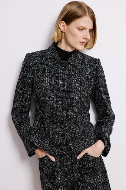 Düğme Detaylı Siyah Tüvit Ceket