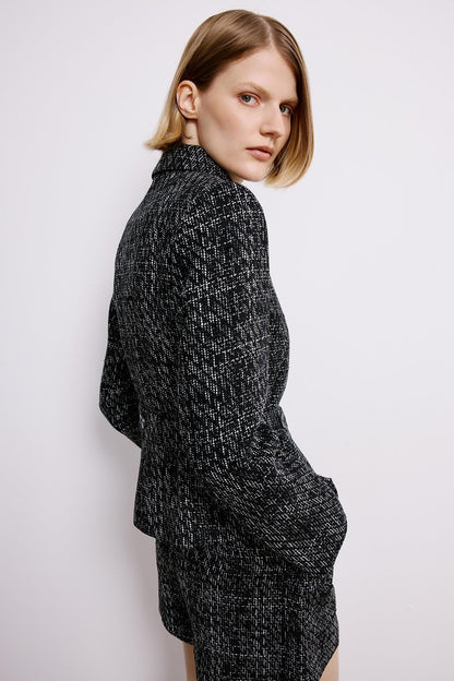 Düğme Detaylı Siyah Tüvit Ceket