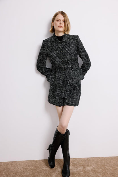 Düğme Detaylı Siyah Tüvit Ceket