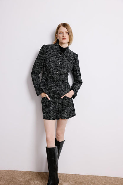 Düğme Detaylı Siyah Tüvit Ceket