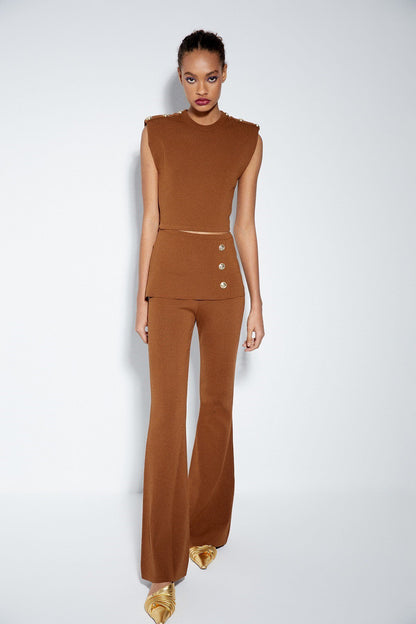 Düğme Detaylı Taba Cut-out Bluz