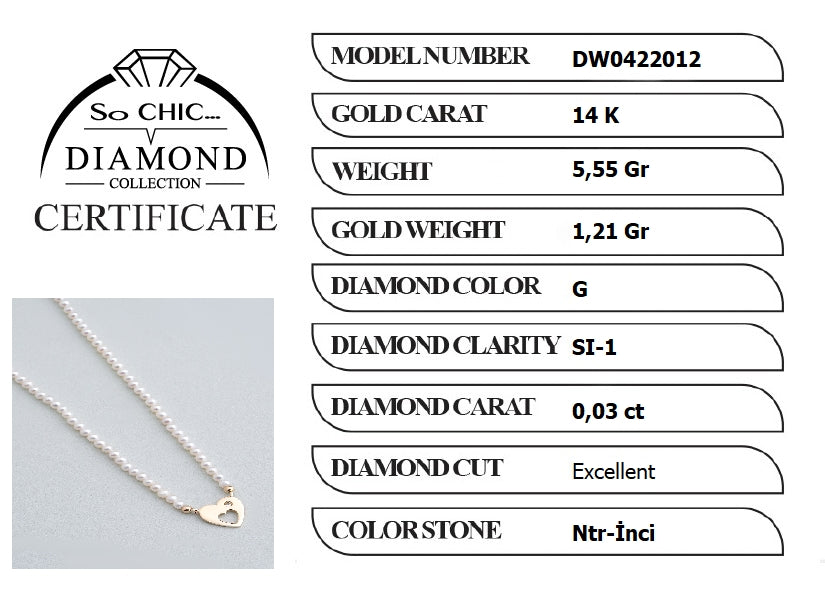Diamond Collection 14 K Sarı Altın 0.03 Karat Pırlanta Doğal Inci Kolye Dw04220123644