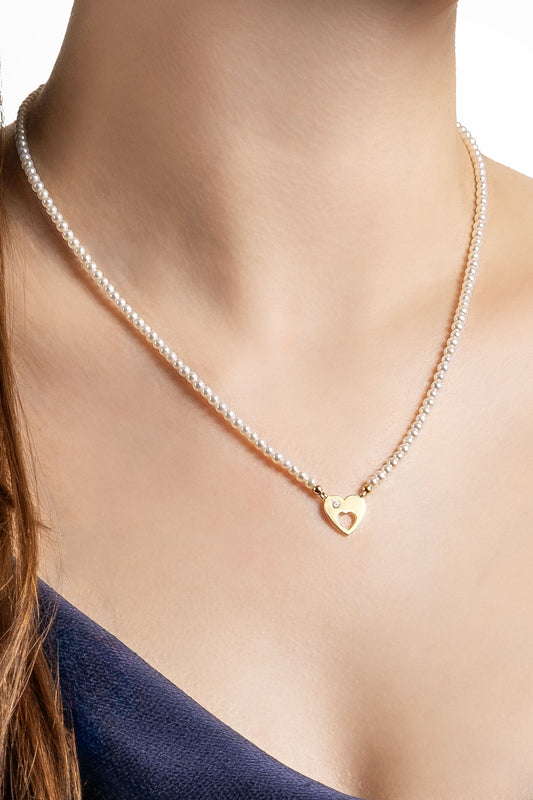 Diamond Collection 14 K Sarı Altın 0.03 Karat Pırlanta Doğal Inci Kolye Dw04220123644