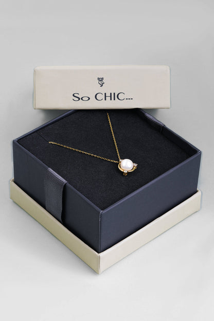 Diamond Collection 14 K Sarı Altın 0,11 Karat Pırlanta Doğal Inci Kolye Dw04240213644