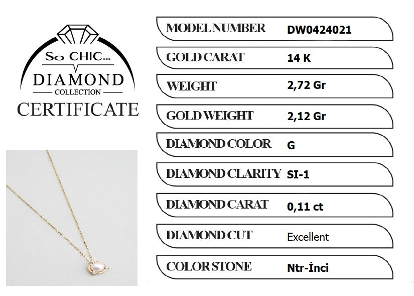 Diamond Collection 14 K Sarı Altın 0,11 Karat Pırlanta Doğal Inci Kolye Dw04240213644