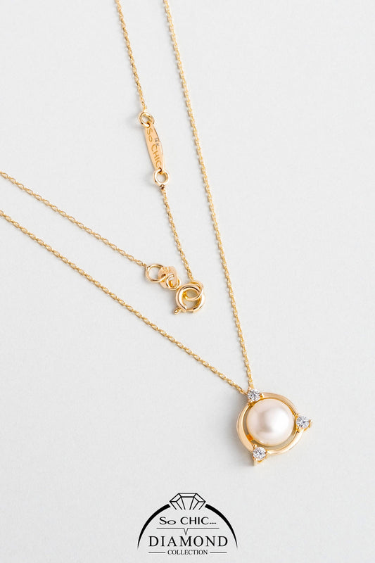 Diamond Collection 14 K Sarı Altın 0,11 Karat Pırlanta Doğal Inci Kolye Dw04240213644