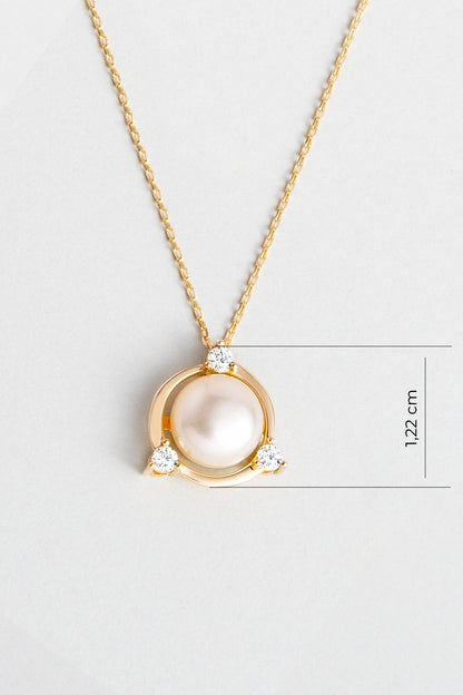 Diamond Collection 14 K Sarı Altın 0,11 Karat Pırlanta Doğal Inci Kolye Dw04240213644